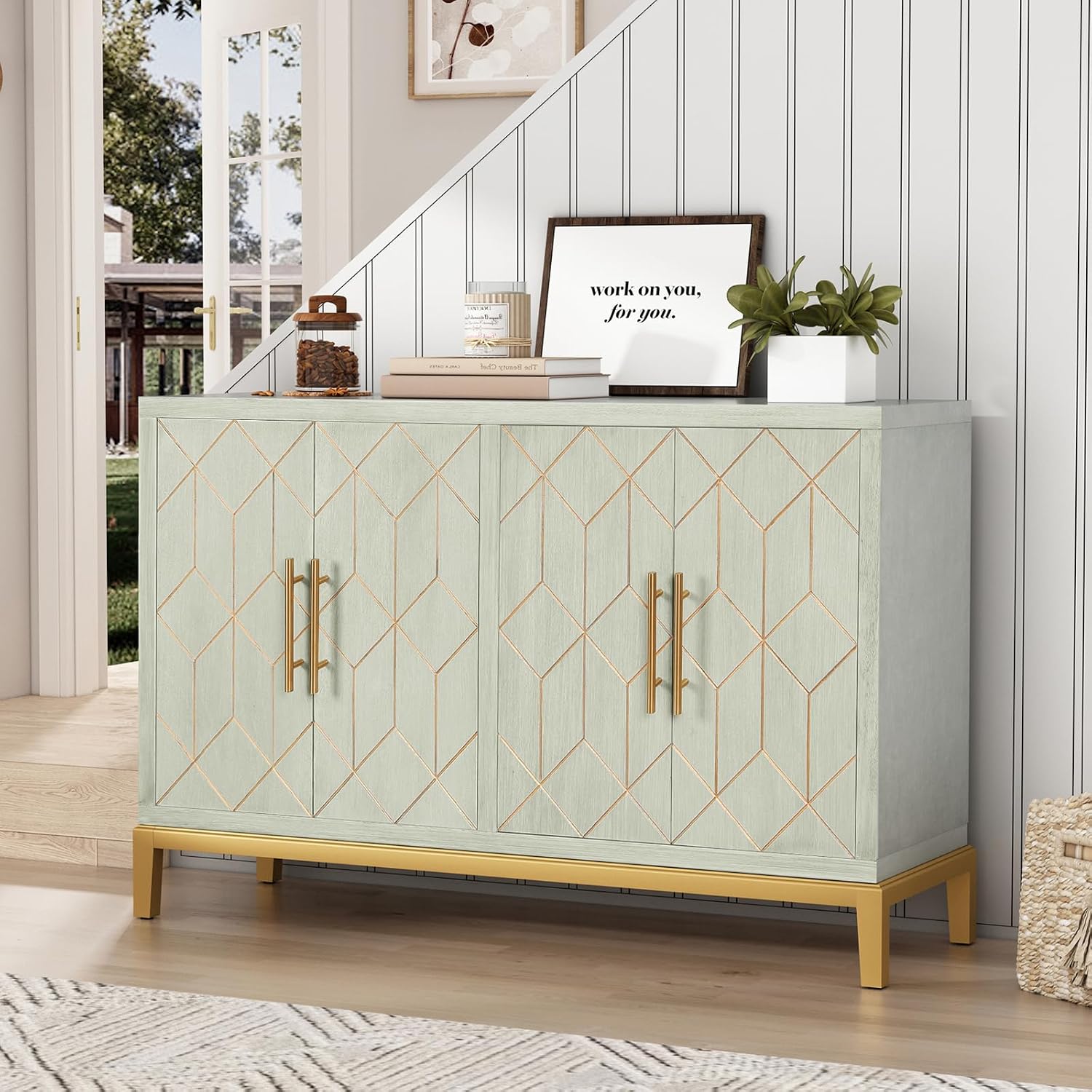 Office Furniture Credenza - Armário de 4 Portas Moderno, Aparador
