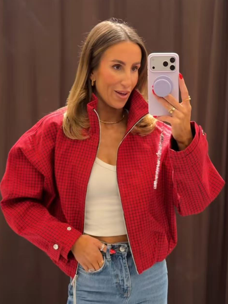 Jaqueta Bomber Xadrez Feminina - Coat Rack Standing avaliação e preço